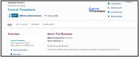 BBB Cancel timeshare