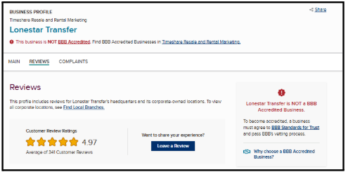 Lonestar Transfer Reviews on BBB